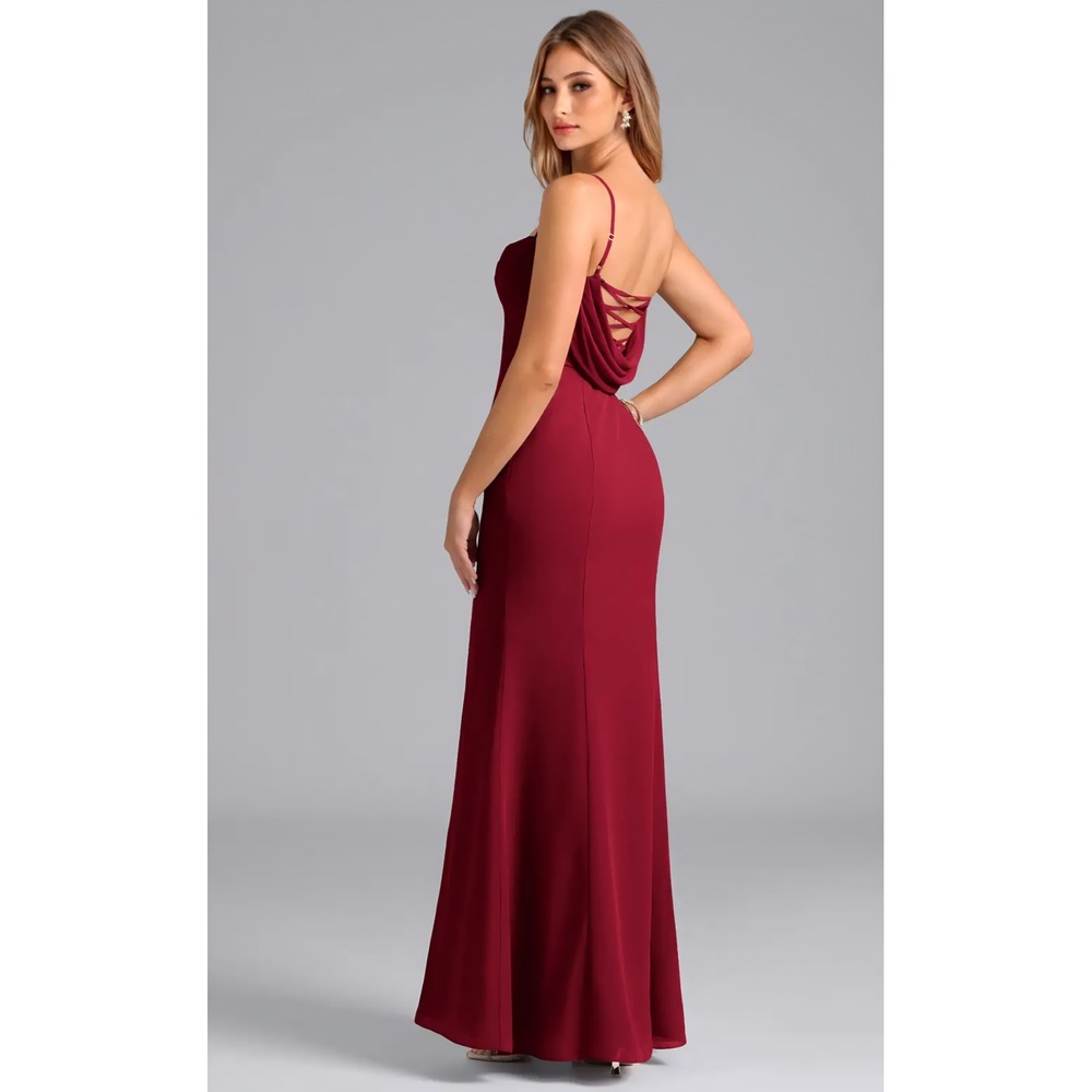 Barbie Azazie NWT Wynni Gown Dress Burgundy Formal Wedding Autumn Homecoming - Picture 3 of 14